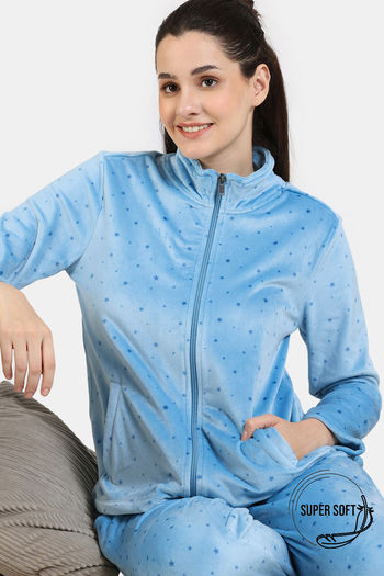 Buy Zivame Plush Velour Knit Poly Winterwear Top - Blue Mist